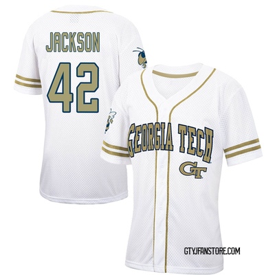 Women's Jadyn Jackson Georgia Tech Yellow Jackets Replica Colosseum White/ Free Spirited Baseball Jersey - Gold